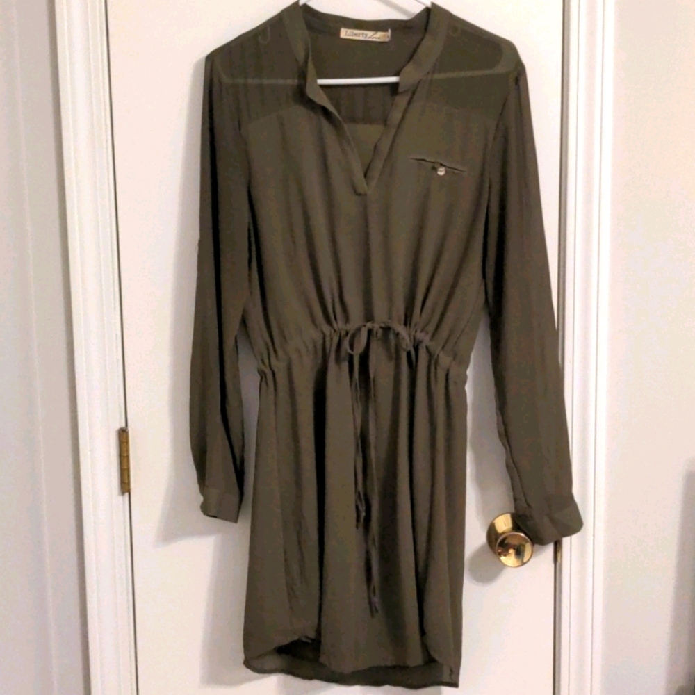 Beautiful olive green long sleeve dress.